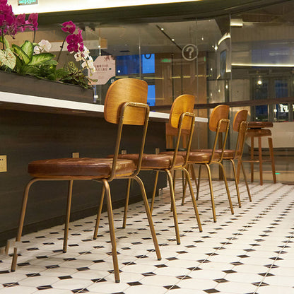 Traditional Vintage Square Cushion Iron PU Leather Sponge Dining Chair Backrest For Dining Room