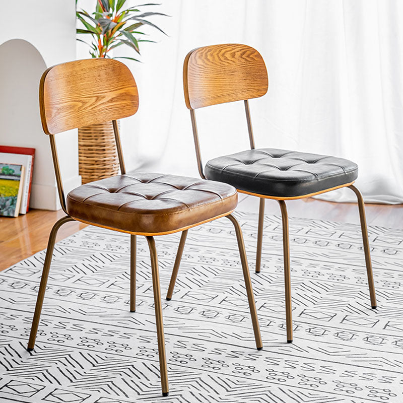 Traditional Vintage Square Cushion Iron PU Leather Sponge Dining Chair Backrest For Dining Room