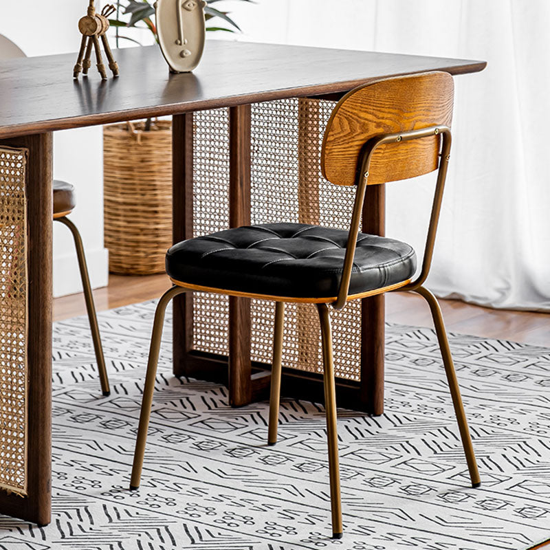 Traditional Vintage Square Cushion Iron PU Leather Sponge Dining Chair Backrest For Dining Room