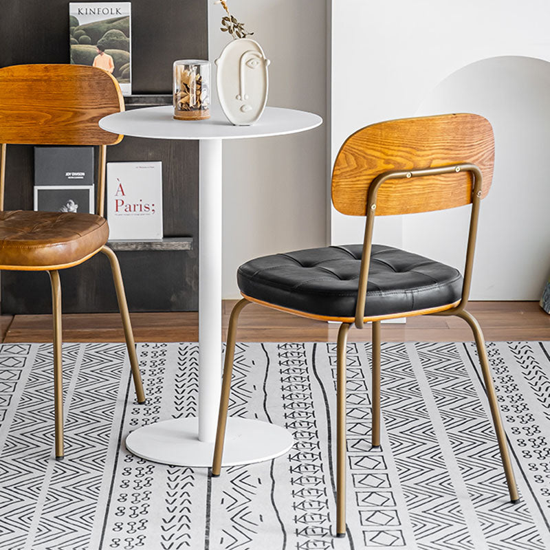 Traditional Vintage Square Cushion Iron PU Leather Sponge Dining Chair Backrest For Dining Room