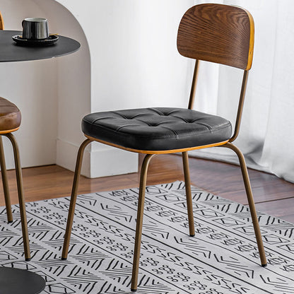 Traditional Vintage Square Cushion Iron PU Leather Sponge Dining Chair Backrest For Dining Room