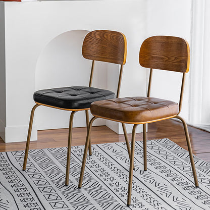 Traditional Vintage Square Cushion Iron PU Leather Sponge Dining Chair Backrest For Dining Room