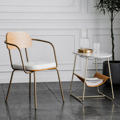 Traditional Vintage Square Cushion Iron PU Leather Sponge Dining Chair Backrest For Dining Room