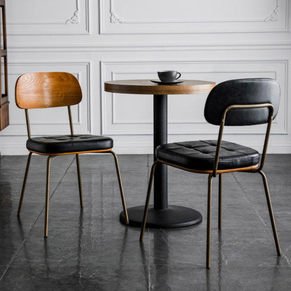 Traditional Vintage Square Cushion Iron PU Leather Sponge Dining Chair Backrest For Dining Room