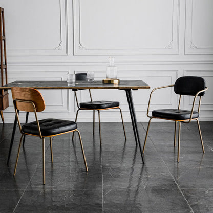 Traditional Vintage Square Cushion Iron PU Leather Sponge Dining Chair Backrest For Dining Room