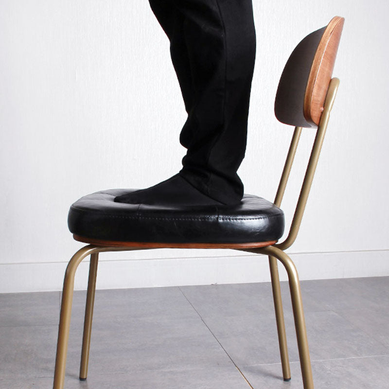 Traditional Vintage Square Cushion Iron PU Leather Sponge Dining Chair Backrest For Dining Room