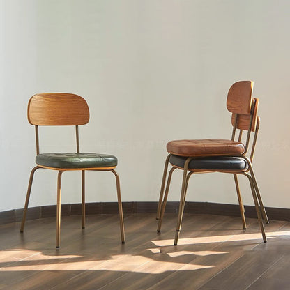 Traditional Vintage Square Cushion Iron PU Leather Sponge Dining Chair Backrest For Dining Room