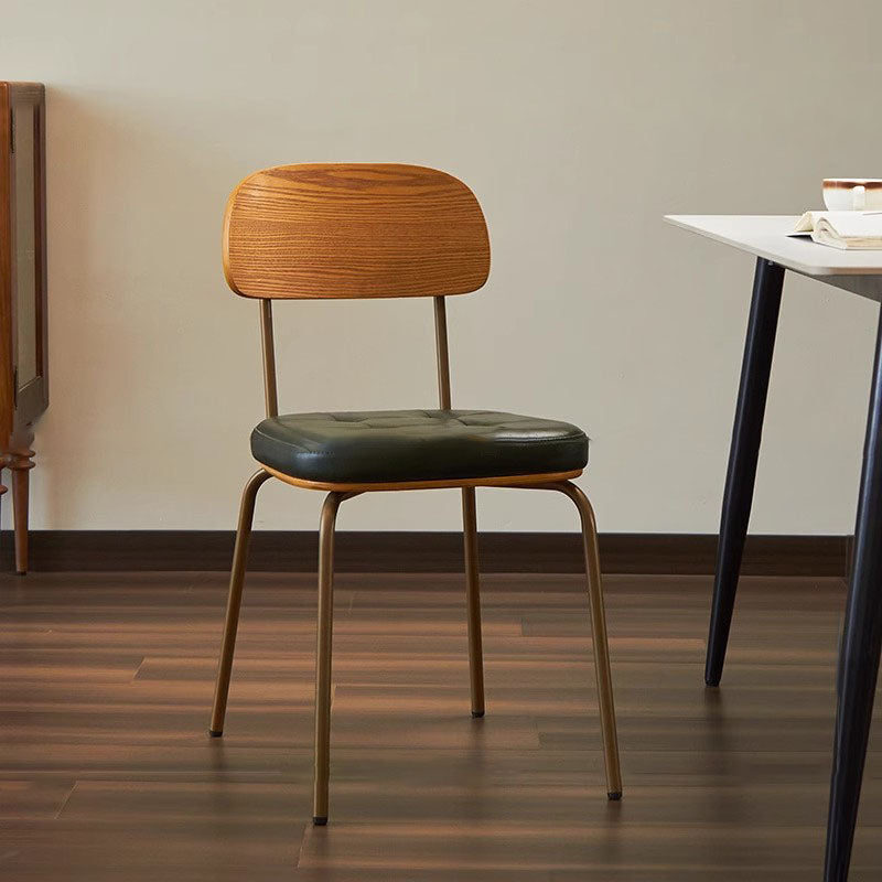 Traditional Vintage Square Cushion Iron PU Leather Sponge Dining Chair Backrest For Dining Room