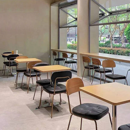 Traditional Vintage Square Cushion Iron PU Leather Sponge Dining Chair Backrest For Dining Room