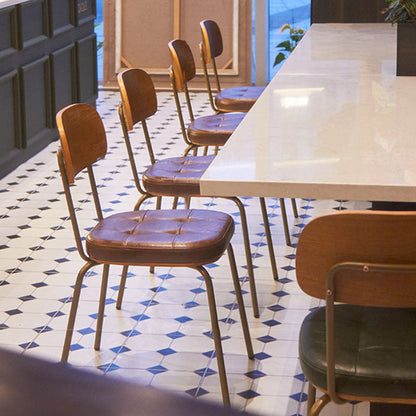 Traditional Vintage Square Cushion Iron PU Leather Sponge Dining Chair Backrest For Dining Room