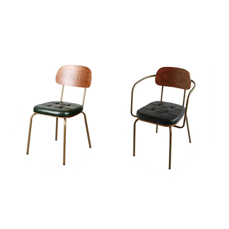 Traditional Vintage Square Cushion Iron PU Leather Sponge Dining Chair Backrest For Dining Room