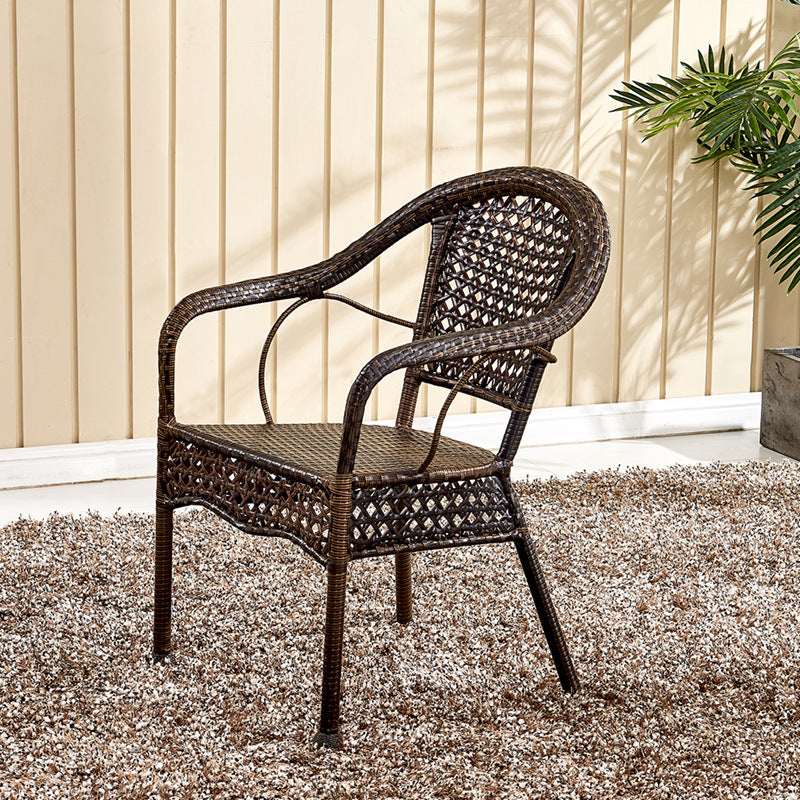 Traditional Vintage Annular Rattan Dining Chair Backrest Armrest For Dining Room