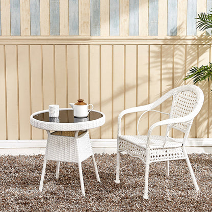 Traditional Vintage Annular Rattan Dining Chair Backrest Armrest For Dining Room