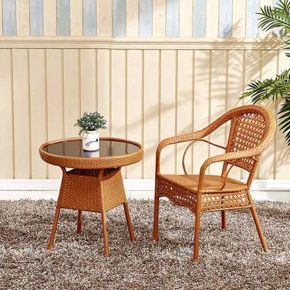 Traditional Vintage Annular Rattan Dining Chair Backrest Armrest For Dining Room