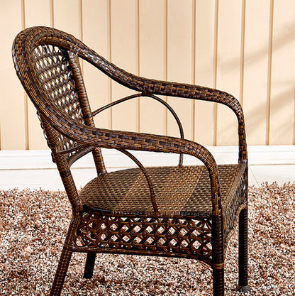 Traditional Vintage Annular Rattan Dining Chair Backrest Armrest For Dining Room