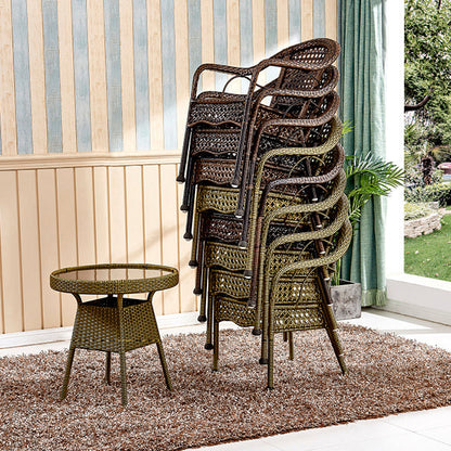 Traditional Vintage Annular Rattan Dining Chair Backrest Armrest For Dining Room