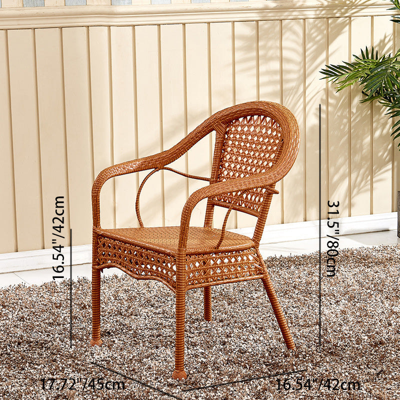 Traditional Vintage Annular Rattan Dining Chair Backrest Armrest For Dining Room
