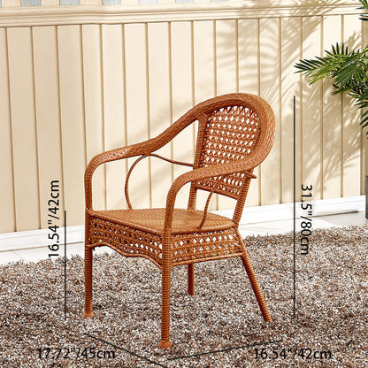 Traditional Vintage Annular Rattan Dining Chair Backrest Armrest For Dining Room