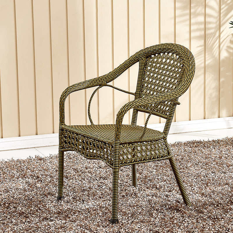 Traditional Vintage Annular Rattan Dining Chair Backrest Armrest For Dining Room