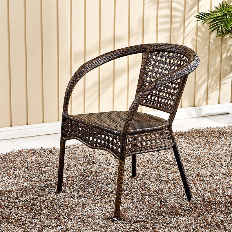 Traditional Vintage Annular Rattan Dining Chair Backrest Armrest For Dining Room
