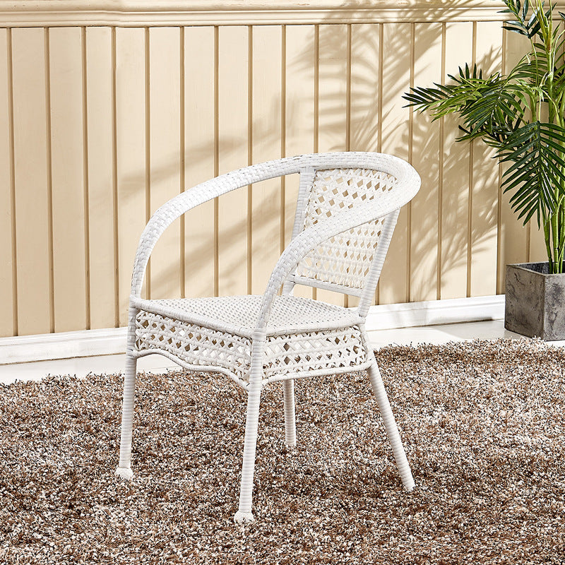 Traditional Vintage Annular Rattan Dining Chair Backrest Armrest For Dining Room