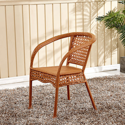 Traditional Vintage Annular Rattan Dining Chair Backrest Armrest For Dining Room