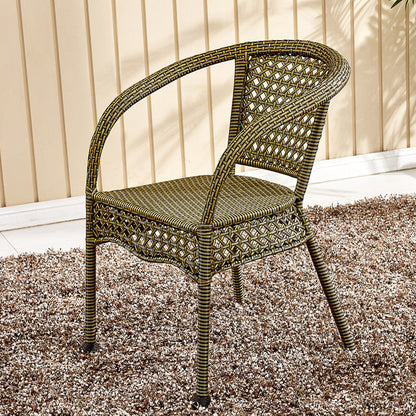 Traditional Vintage Annular Rattan Dining Chair Backrest Armrest For Dining Room