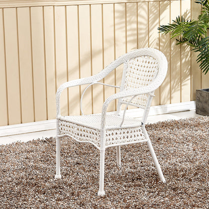 Traditional Vintage Annular Rattan Dining Chair Backrest Armrest For Dining Room