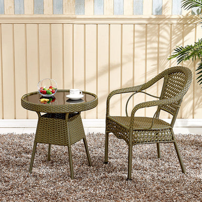 Traditional Vintage Annular Rattan Dining Chair Backrest Armrest For Dining Room