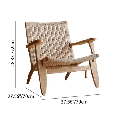 Traditional Japanese Square Ash Wood Rope Dining Chair Backrest Armrest For Dining Room