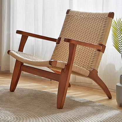 Traditional Japanese Square Ash Wood Rope Dining Chair Backrest Armrest For Dining Room