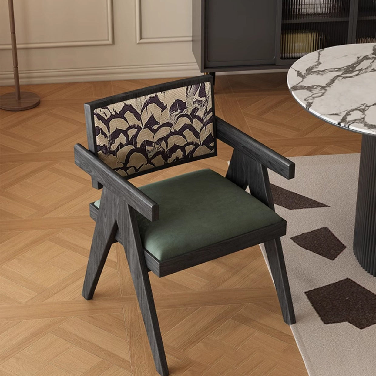 Traditional Vintage Square High Resilience Foam Solid Wood Dining Chair Backrest Armrest For Dining Room