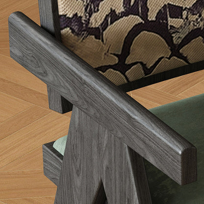 Traditional Vintage Square High Resilience Foam Solid Wood Dining Chair Backrest Armrest For Dining Room