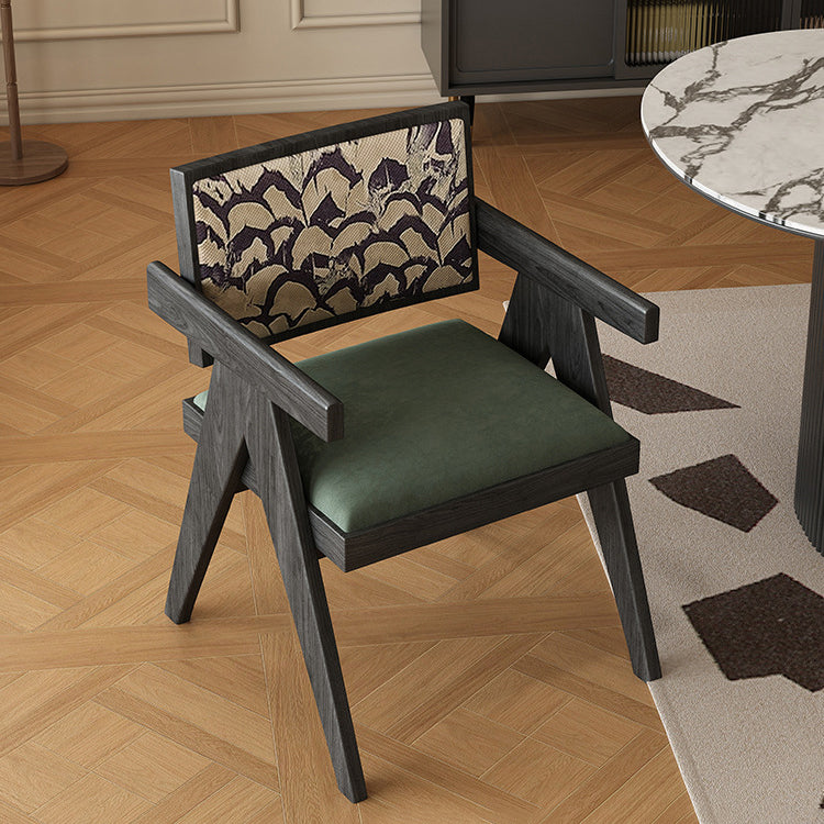 Traditional Vintage Square High Resilience Foam Solid Wood Dining Chair Backrest Armrest For Dining Room