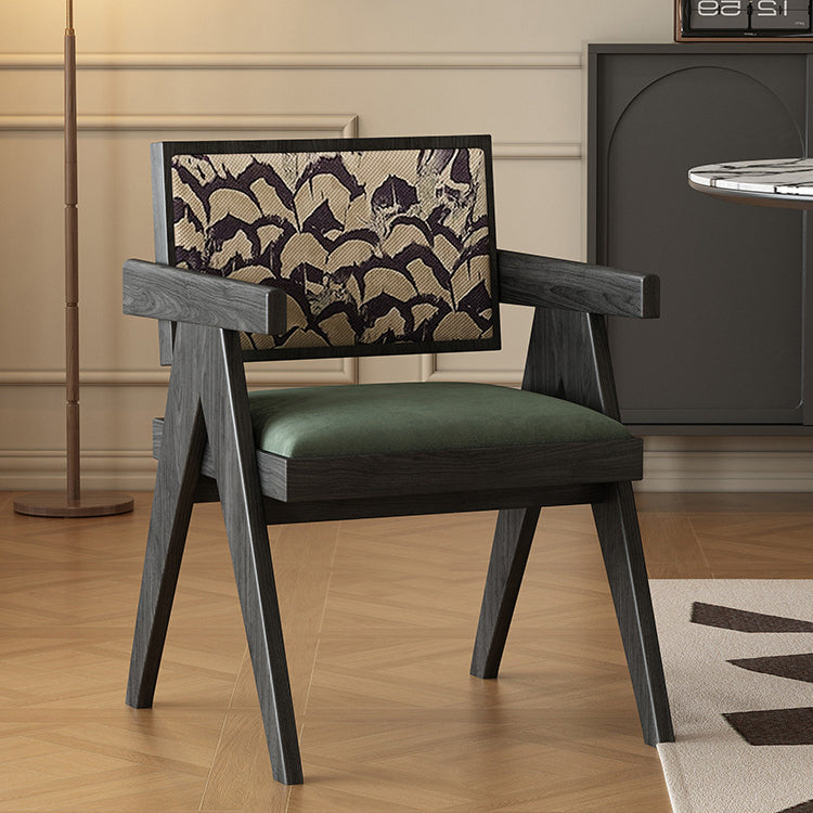 Traditional Vintage Square High Resilience Foam Solid Wood Dining Chair Backrest Armrest For Dining Room