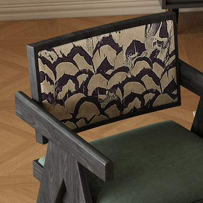 Traditional Vintage Square High Resilience Foam Solid Wood Dining Chair Backrest Armrest For Dining Room