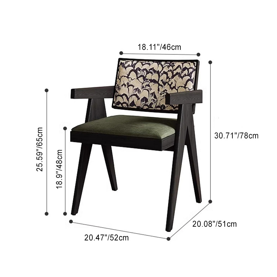 Traditional Vintage Square High Resilience Foam Solid Wood Dining Chair Backrest Armrest For Dining Room