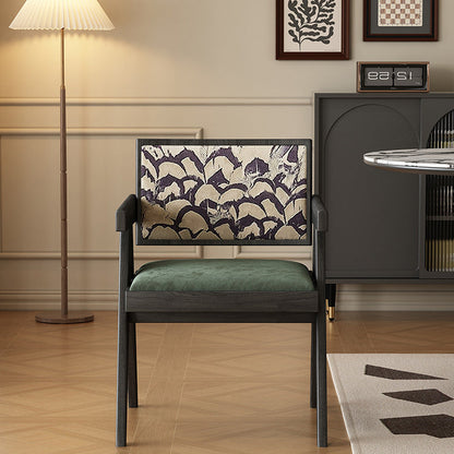 Traditional Vintage Square High Resilience Foam Solid Wood Dining Chair Backrest Armrest For Dining Room