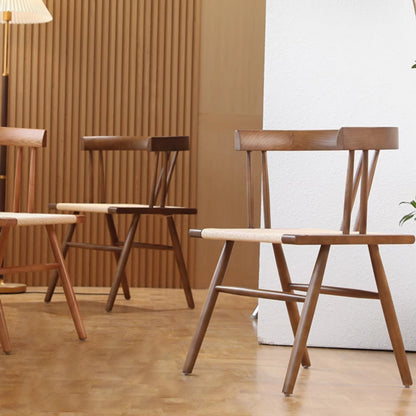 Traditional Chinese Square Solid Wood Rope Dining Chair Backrest For Dining Room