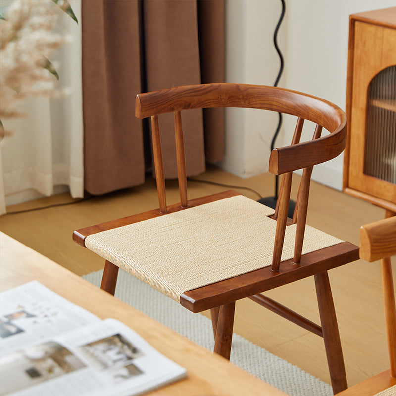 Traditional Chinese Square Solid Wood Rope Dining Chair Backrest For Dining Room