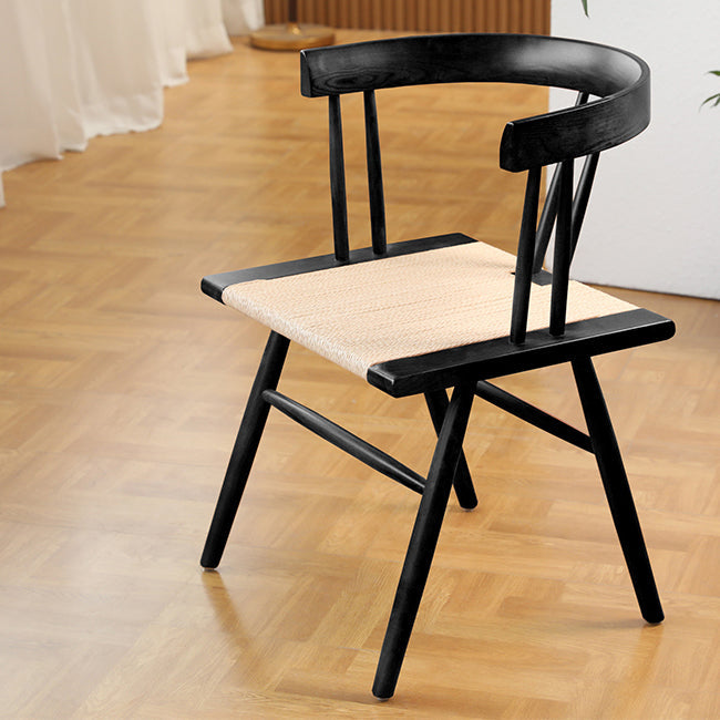 Traditional Chinese Square Solid Wood Rope Dining Chair Backrest For Dining Room