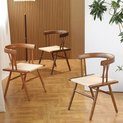 Traditional Chinese Square Solid Wood Rope Dining Chair Backrest For Dining Room