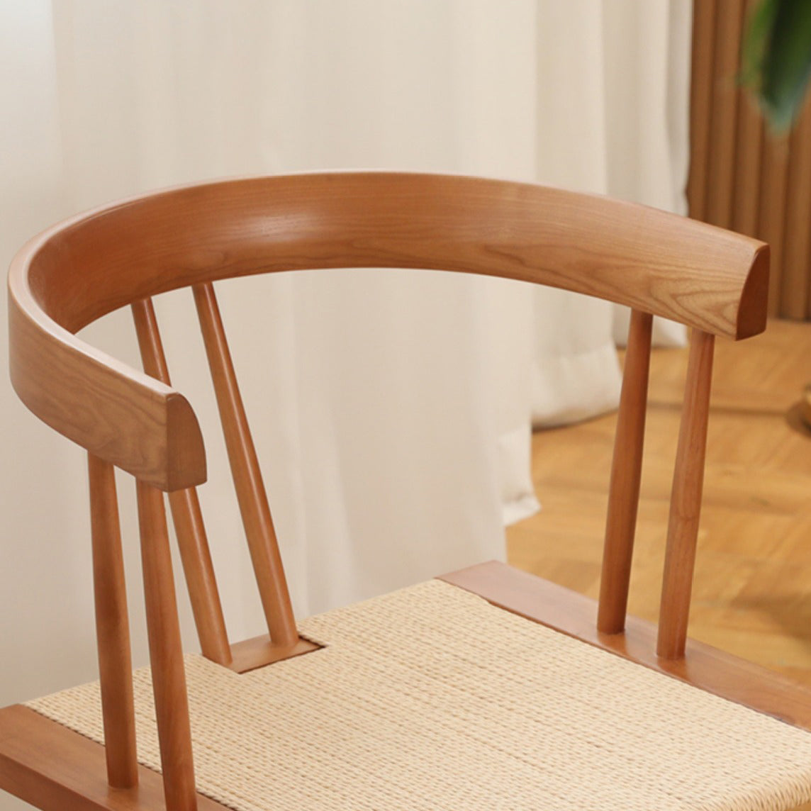 Traditional Chinese Square Solid Wood Rope Dining Chair Backrest For Dining Room