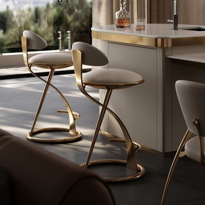 Contemporary Nordic Round Microfiber Leather Stainless Steel Bar Stool Backrest For Dining Room
