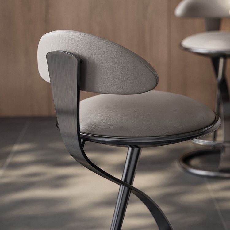 Contemporary Nordic Round Microfiber Leather Stainless Steel Bar Stool Backrest For Dining Room