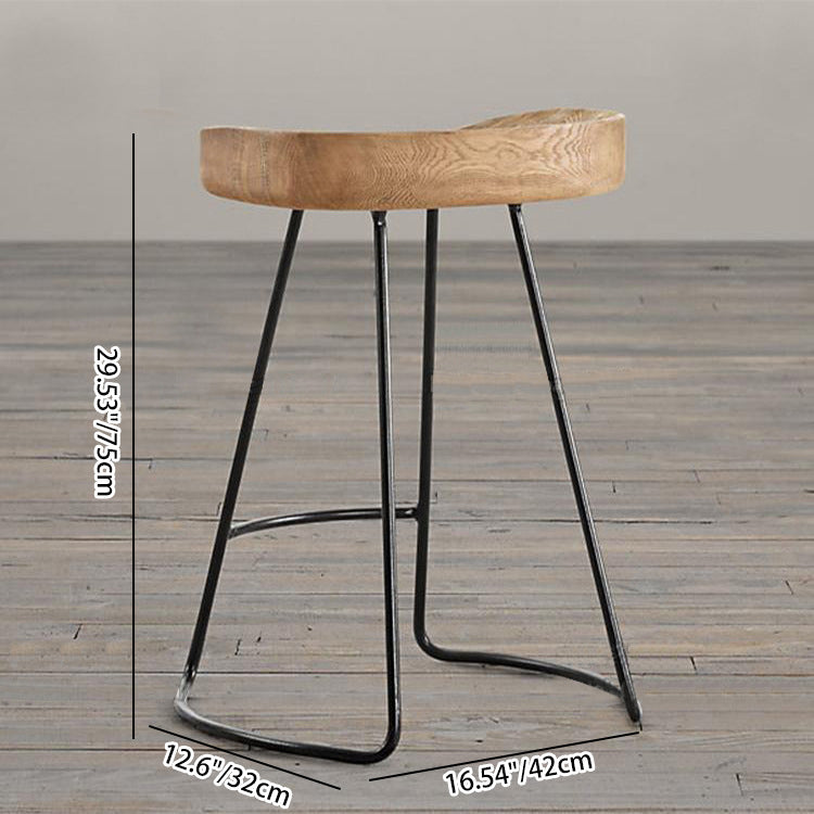 Traditional Retro Square Solid Wood Metal Bar Stool Footrest For Dining Room