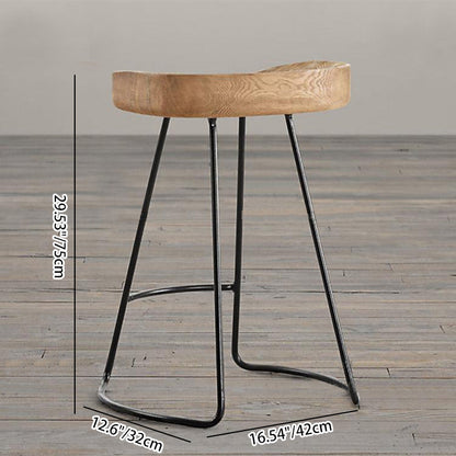 Traditional Retro Square Solid Wood Metal Bar Stool Footrest For Dining Room