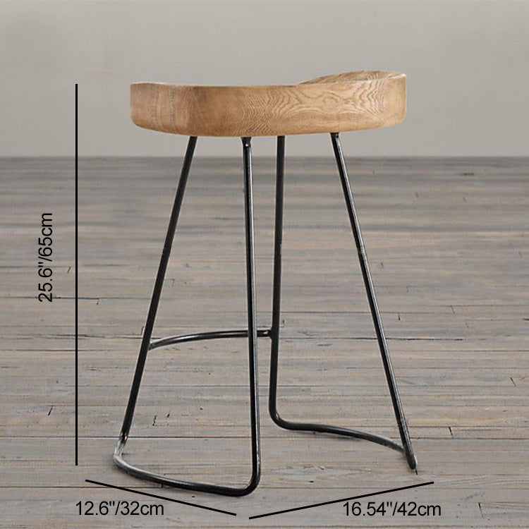 Traditional Retro Square Solid Wood Metal Bar Stool Footrest For Dining Room