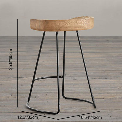 Traditional Retro Square Solid Wood Metal Bar Stool Footrest For Dining Room