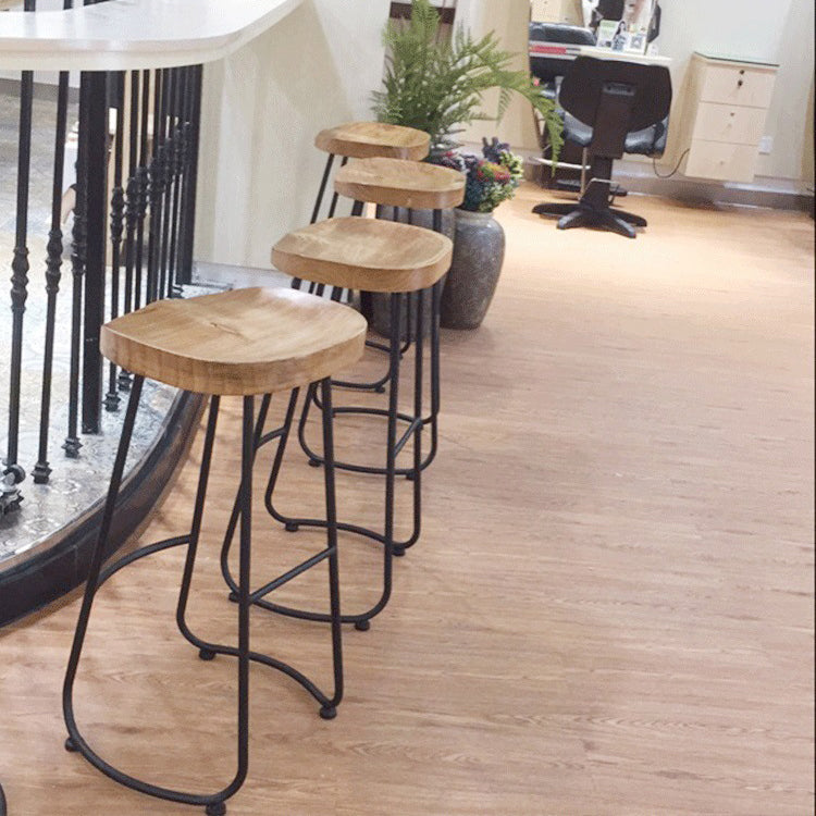 Traditional Retro Square Solid Wood Metal Bar Stool Footrest For Dining Room